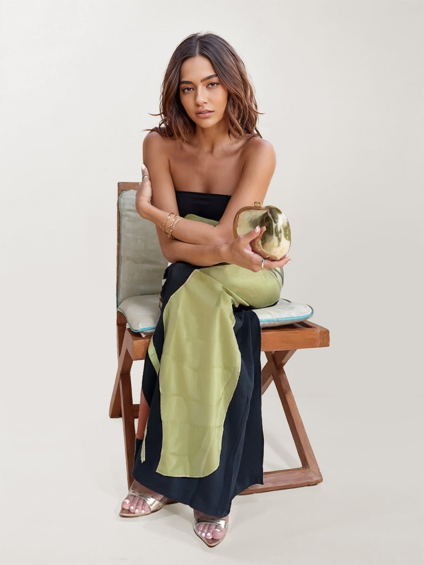 Abito Lungo Senza Spalline con Stampa Floreale Astratta